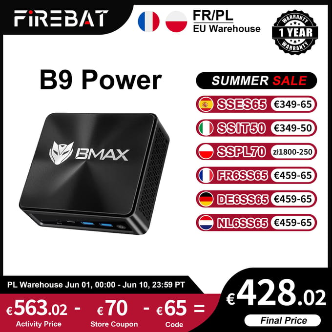 Bmax B9 Power Mini PC Intel Core I9 12900Hk Lpddr5 24Gb Ram 1Tb Nvme Ssd Windows 11 Wifi 6 Bluetooth 5.2 HDMI USB voor kantoor en thuisgebruik