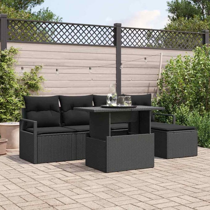 vidaXL - Tuinbank - Set - 6 - st - Zwart - poly - rattan