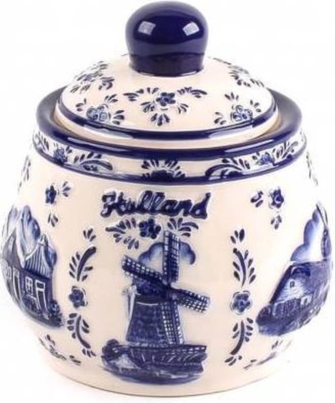 Delfts Blauw Embossed Suikerpot Holland - Souvenir