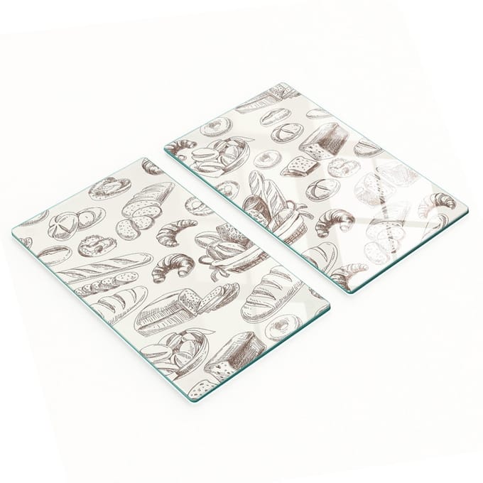 Set van gehard glazen snijplanken met broodprint, 2x30x52 cm