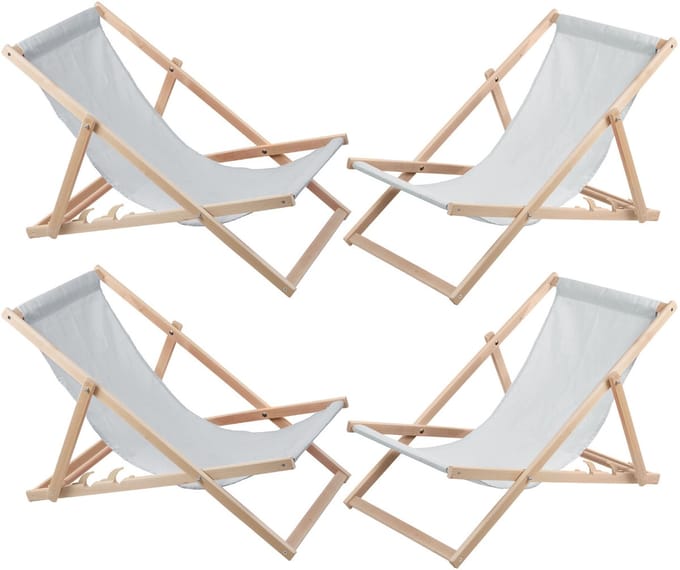 Set van 4 ligstoelen - Tuinstoel - Strandstoel - licht essen