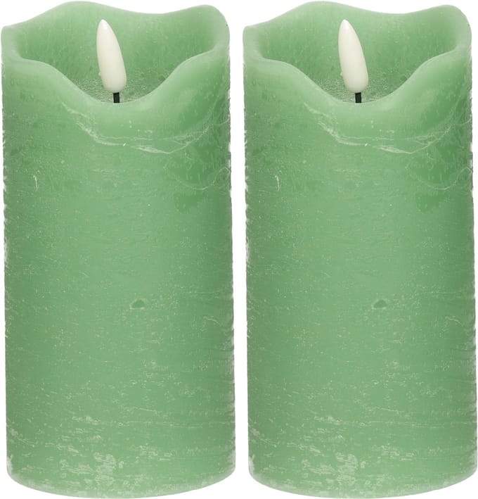 Stern Fabrik LED kaars/stompkaars - 2x - mintgroen - D7,5 x H15 cm - timer - 3D vlam
