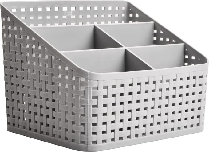 Cosmetische opbergdoos, plastic, rotan, opbergmand, make-up-organizer, multi-organizer, mand, opberghouder voor kantoor, thuis, bureau, make-uptafel, grijs