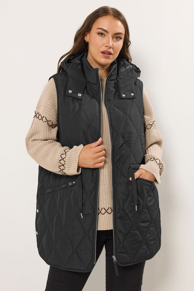Yours Curve Zwart Gewatteerd Gilet Size 48