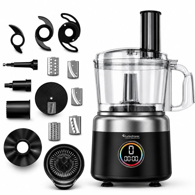 TurboTronic FP700 Foodprocessor - Keukenmachine - 1.2 Liter - Keukenrobot - 1900W - Zwart