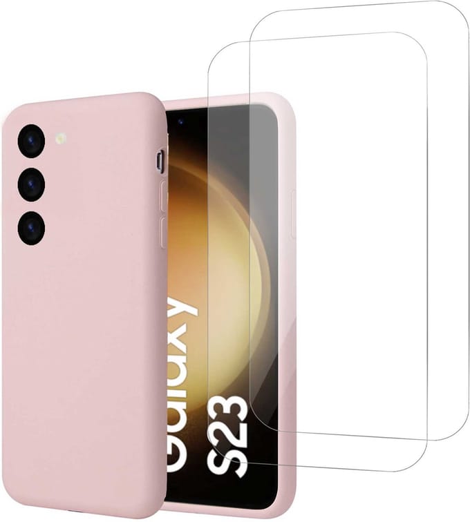 Hoesje geschikt voor Samsung S23 Plus + 2x Screenprotector – Tempered Glass - Liquid Back Case Cover Rose