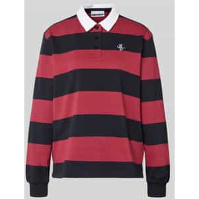 Poloshirt met lange mouwen met strepen en contrasterende knoopsluiting