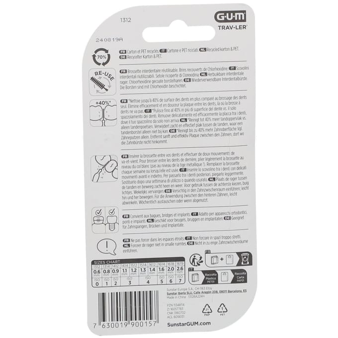 GUM® TRAV-LER® rager 0.6 mm 6 Tandenborstel