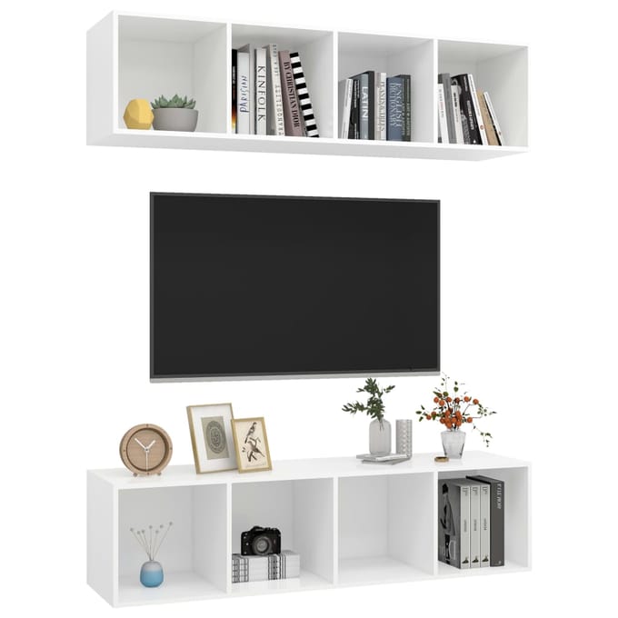 vidaXL - Tv-wandmeubelen - 2 - st - bewerkt - hout - wit