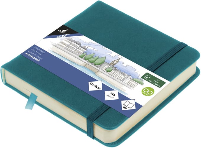 Kangaro schetsboek - 12x12cm - dark turquoise - met elastiek en lint