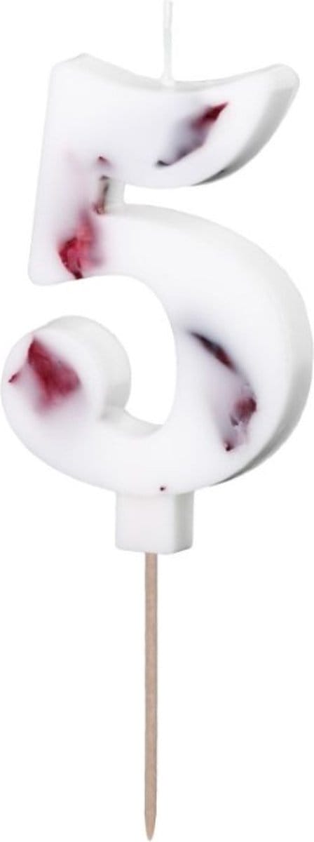 PartyDeco Cijferkaars 5 Wit met Bloemen 8cm