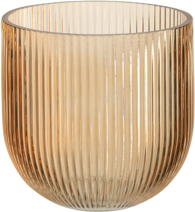 J-Line vaas Gestreept - glas - caramel - large - Ø 15.3 cm