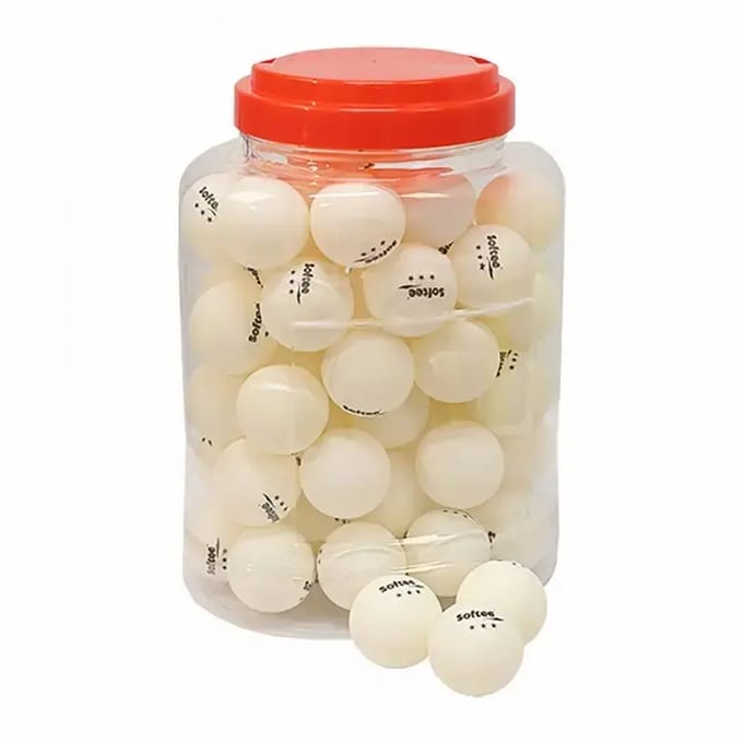 Potje met 60 tafeltennisballetjes Softee 40 mm