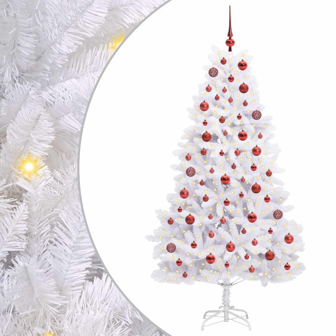 vidaXL - Kunstmatige - Hinged - Kerstboom - Wit - 180 - cm - PVC - en - Staal
