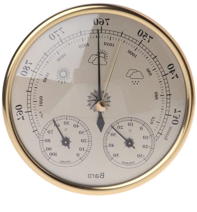 Weerstation Thuis - Barometer Hygrometer - Weer Voorspellen - Drie-in-één Functie - 13 cm Diameter - Goud