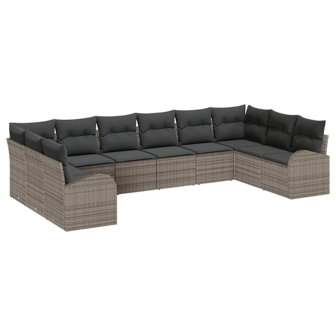 vidaXL Bankstel 10 st Grijs [Synthetisch]: Polyrattan