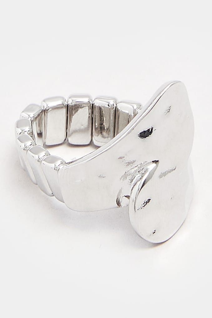 Yours Stretch Ring Met Gehamerd Ontwerp In Zilversize One Size