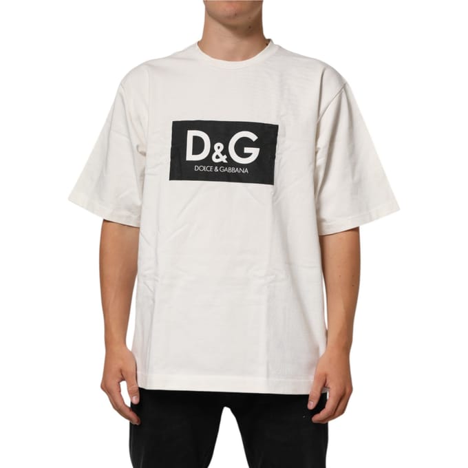 Dolce & Gabbana Witte Logo Print Katoenen Crew Neck Heren T-shirt