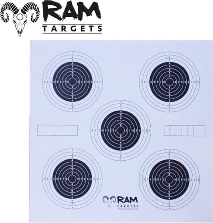 RAM Targets - Schietkaarten -  5 Targets Afgebeeld - 100 Stuks Per Pak