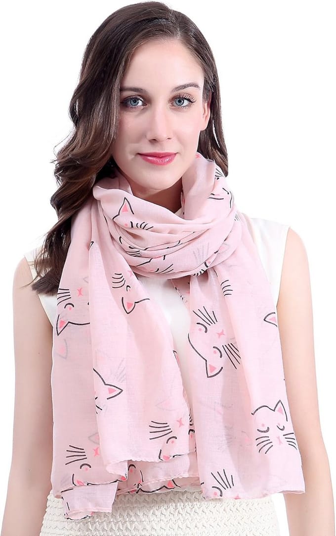 Dames sjaal met kattenprint lichtroze