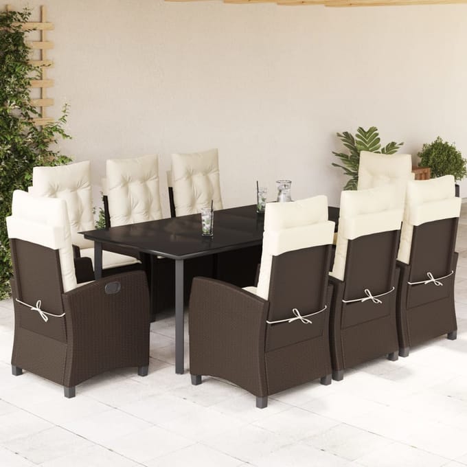 vidaXL - 9-delige - Tuinset - met - kussens - poly - rattan - bruin