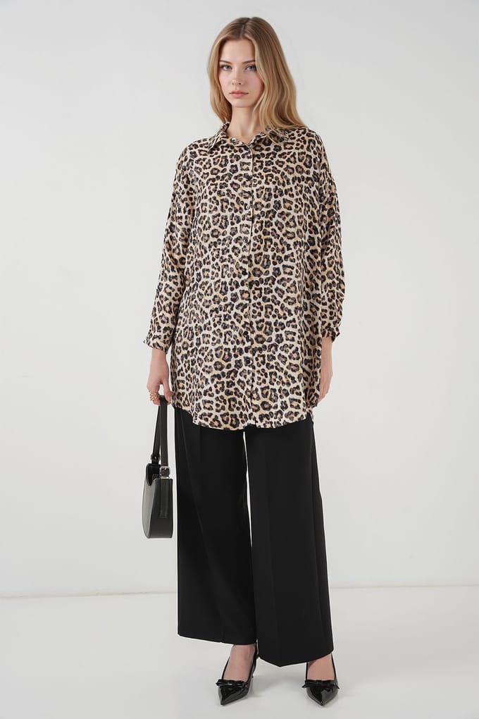 Leopard Print Lange Mouwen Knoopshirt