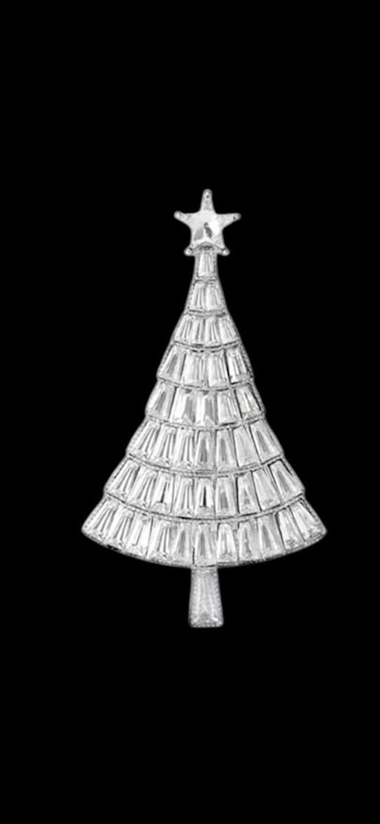 Broche Kerstboom Strass Zilverkleurig ( 6.7 x 3.8 cm )