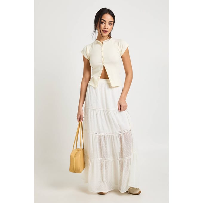 boohoo Dames Dobby Chiffon Maxi Gelaagde Rok | Wit | Maat: 38