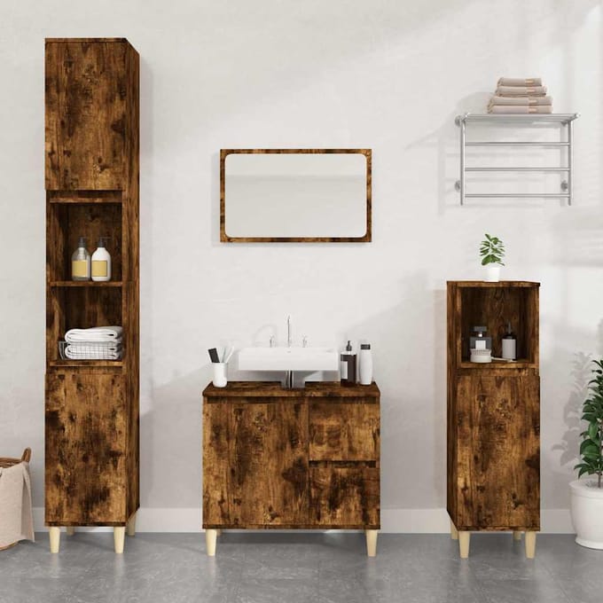 vidaXL - Badkamerkast - 65x33x60 - cm - bewerkt - hout - gerookt - eikenkleurig