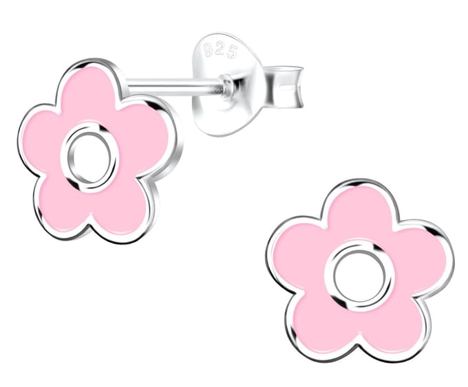 Joy|S - Zilveren roze bloem oorbellen - 8 mm - t26