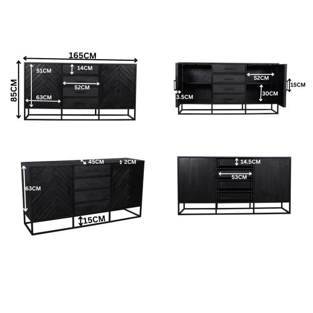 Starfurn - Dressoir New York - Zwart - 45x165x85 cm