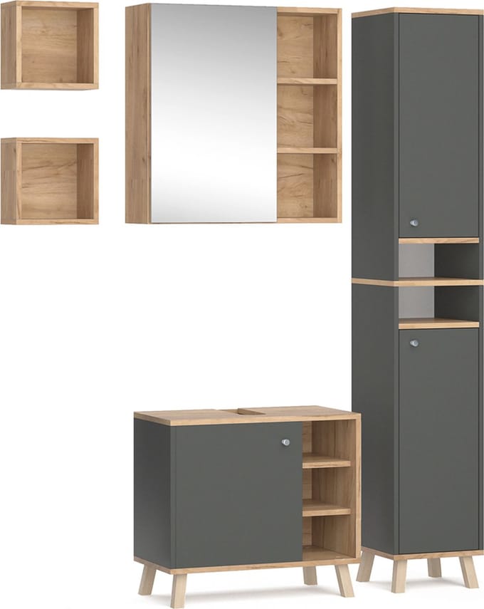 Vicco Badkamermeubel set Senyo, Antraciet, 5-delig