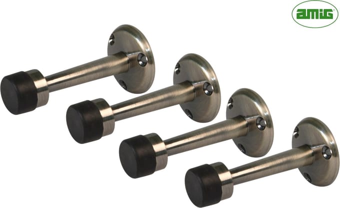 AMIG Deurstopper Deurbuffer - 4 stuks – Wandmontage – Ø19 x 73mm – Messing + Rubberen Dop
