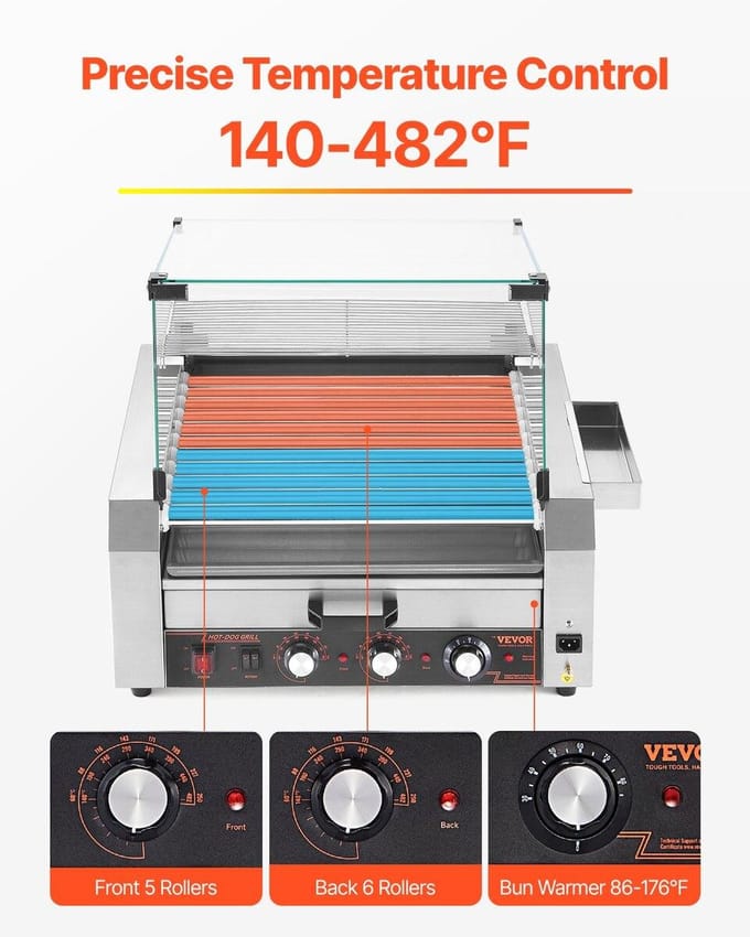 30 Hotdog 11 Rollen Elektrische Grill Kookmachine Broodjeswarmer 2400W