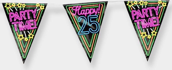 Paperdreams - Neon Party Vlaggen - Happy 25 (10 m)