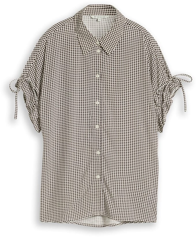 Tom Tailor - Losvallende blouse met strikken - Maat 34 - small brown dot print