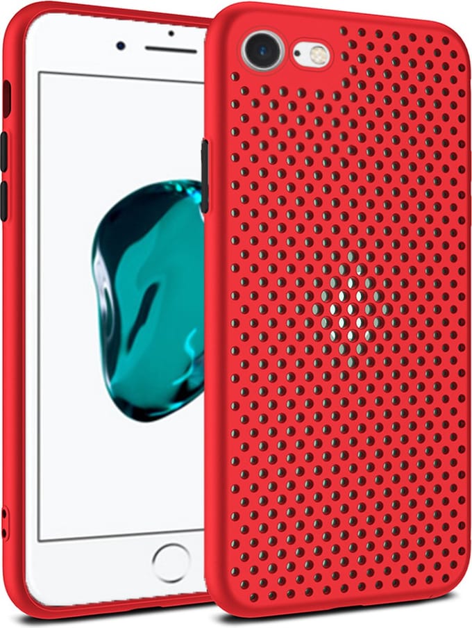 Smartphonica iPhone 7/8 Plus siliconen hoesje met gaatjes - Rood geschikt voor Apple iPhone 7 Plus;Apple iPhone 8 Plus