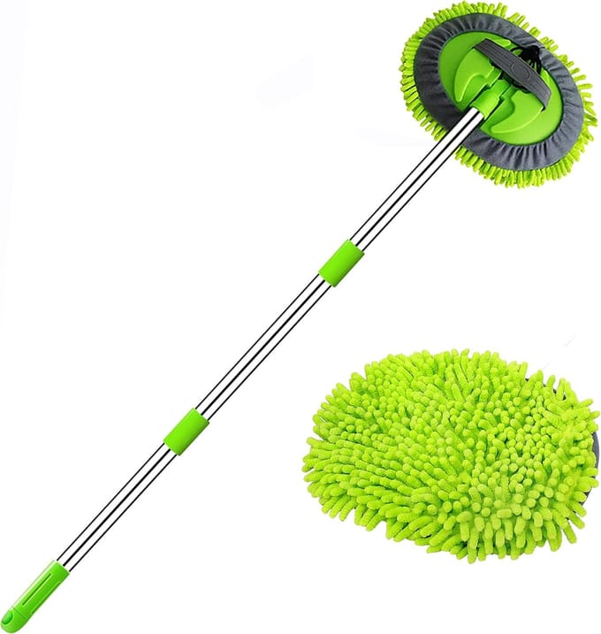 Autowas Borstel Dweil - Schoonmaakgereedschap - Auto Verzorging - 2-in-1 Chenille Microfiber - 120 cm Lengte
