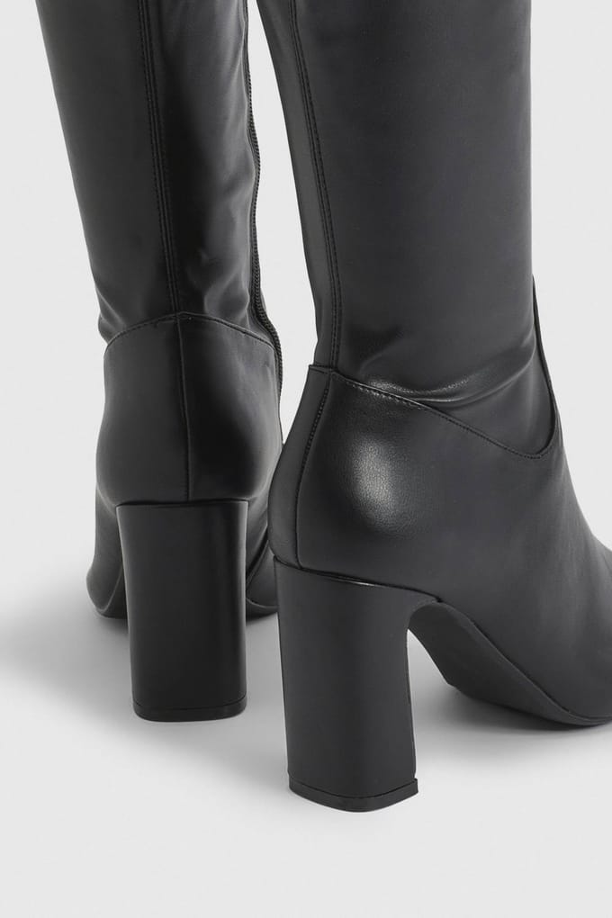 boohoo Dames Wijde Pasvorm Kniehoge Stretch Laarzen | Black | Maat: 4