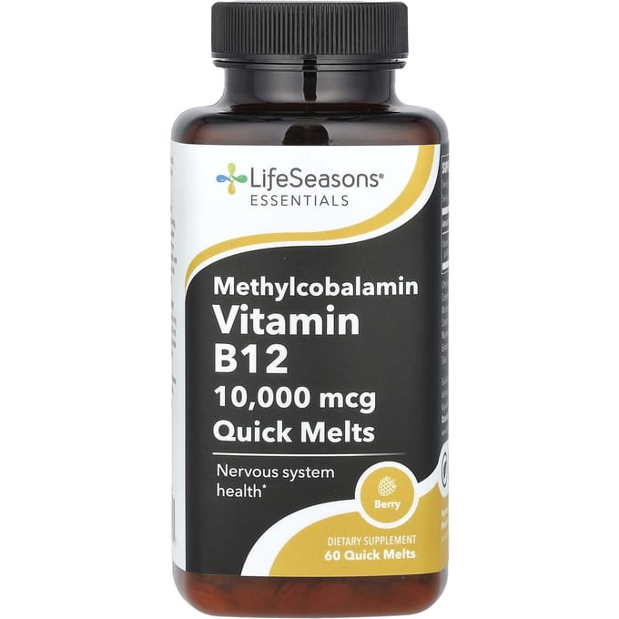 Essentiels, Méthylcobalamine Vitamine B12, Saveur Baies, 10 000 mcg, Fonte Rapide 60 Comprimés