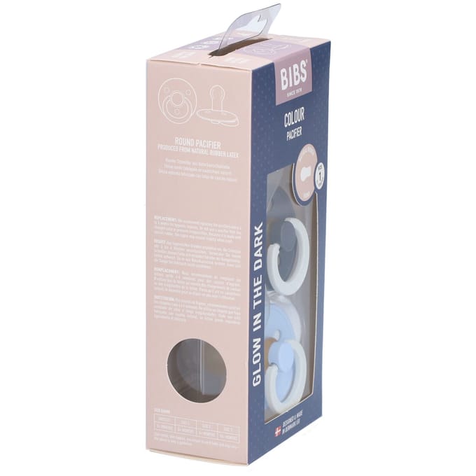 BIBS Colour Glow Fopspeen - 0-6 mnd - 2-pack - Rond - Iron/Baby Blue