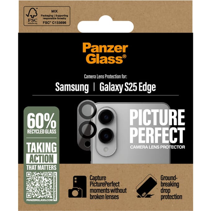 PanzerGlass Screenprotector geschikt voor Samsung Galaxy S25 Edge Glazen | PanzerGlass PicturePerfect Camera Protector - Case Friendly