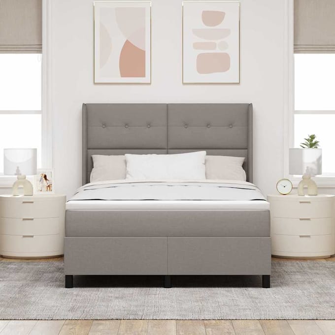 vidaXL - Boxspring - bed - met - kussen - met - hoofdeinde - Taupe - 200 - x - 140 - cm - Stof