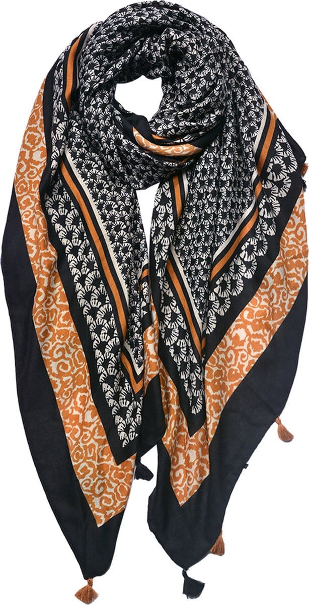 Juleeze Sjaal Dames Print 90x180 cm Zwart Synthetisch