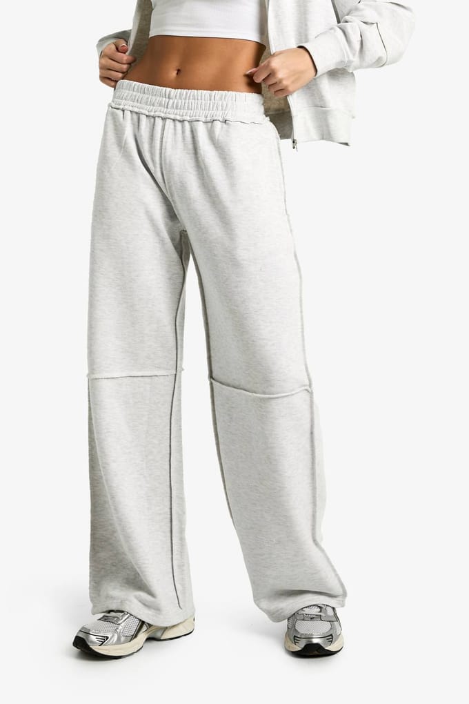 boohoo Dames Jogger met blootgelegde naad en wijde pijpen | Ash Grey | Maat: Large