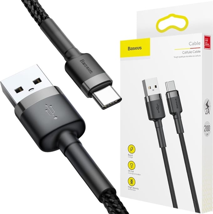 Baseus Geweven Nylon USB naar USB-C Snellaadkabel 2M Grijs