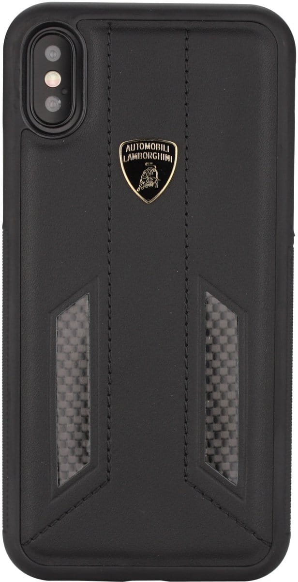 Zwart hoesje van Lamborghini - Backcover - D6 Serie - iPhone Xs Max - Genuine Leather - Echt leer