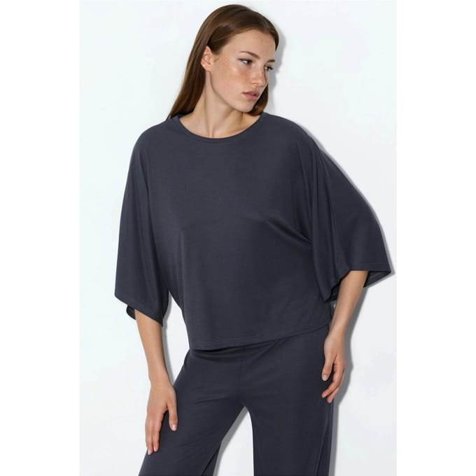 Losse Pasvorm Geribbelde Crewneck Blouse