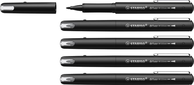 STABILO Dr!ver - Premium Fineliner - 0.8 mm - Zwart - Doos 5 Stuks