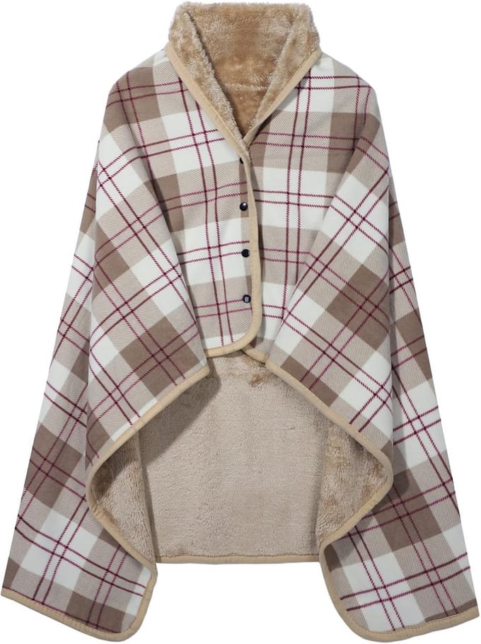 Dames Poncho Winter Cape Warm Fleece Flanel Gebreid Schouderdoek Kaki One Size